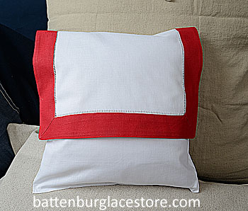 Envelope Pillow. 12 inches. White with TRUE RED color border